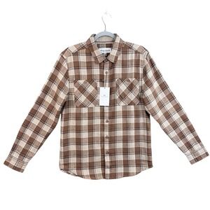 Thomas Sterling Mens Tan Brown Plaid Flannel Shirt Long Sleeve Small 110042573
